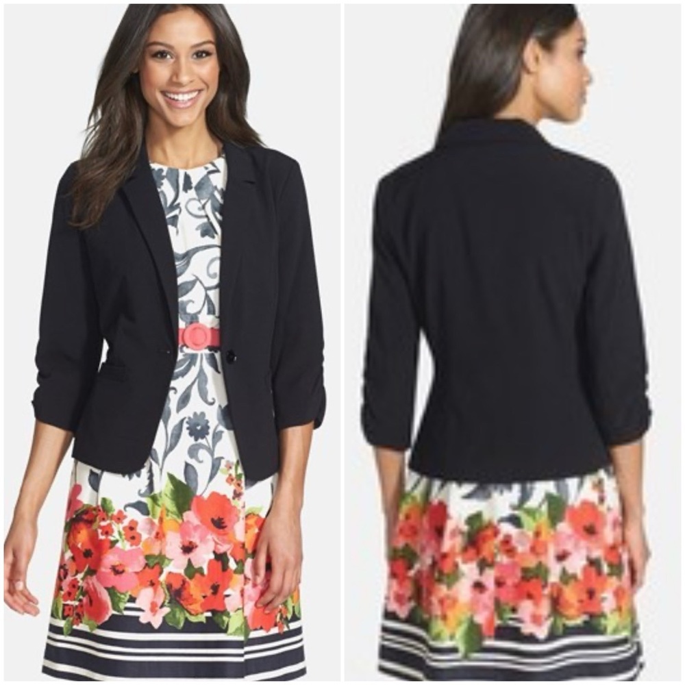ELIZA J • Black Single Button Ruched Sleeve Blazer • Preppy • Business Casual • - Picture 12 of 14